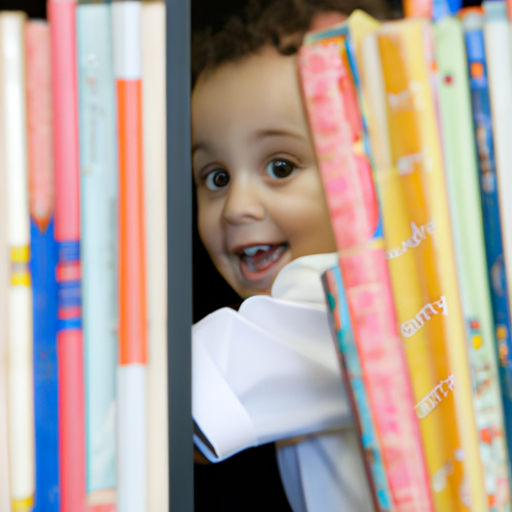 ילד חוקר בהתרגשות את מדפי הספרייה האישית שלו, מוקף בספרים צבעוניים.
